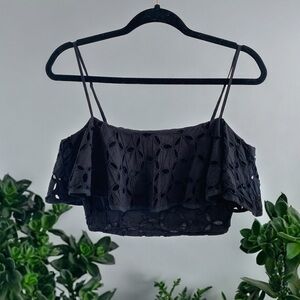 Eyelet Crop Top With Ruffle Flounce Detail & Adjustable Straps